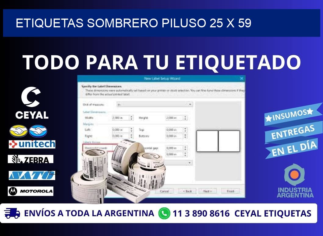 ETIQUETAS SOMBRERO PILUSO 25 x 59