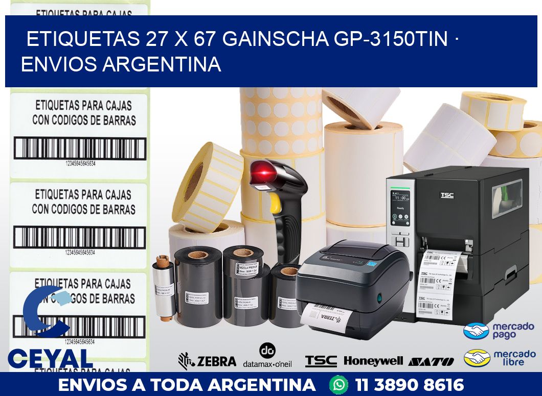 ETIQUETAS 27 x 67 GAINSCHA GP-3150TIN · ENVIOS ARGENTINA