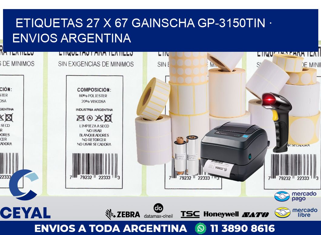 ETIQUETAS 27 x 67 GAINSCHA GP-3150TIN · ENVIOS ARGENTINA