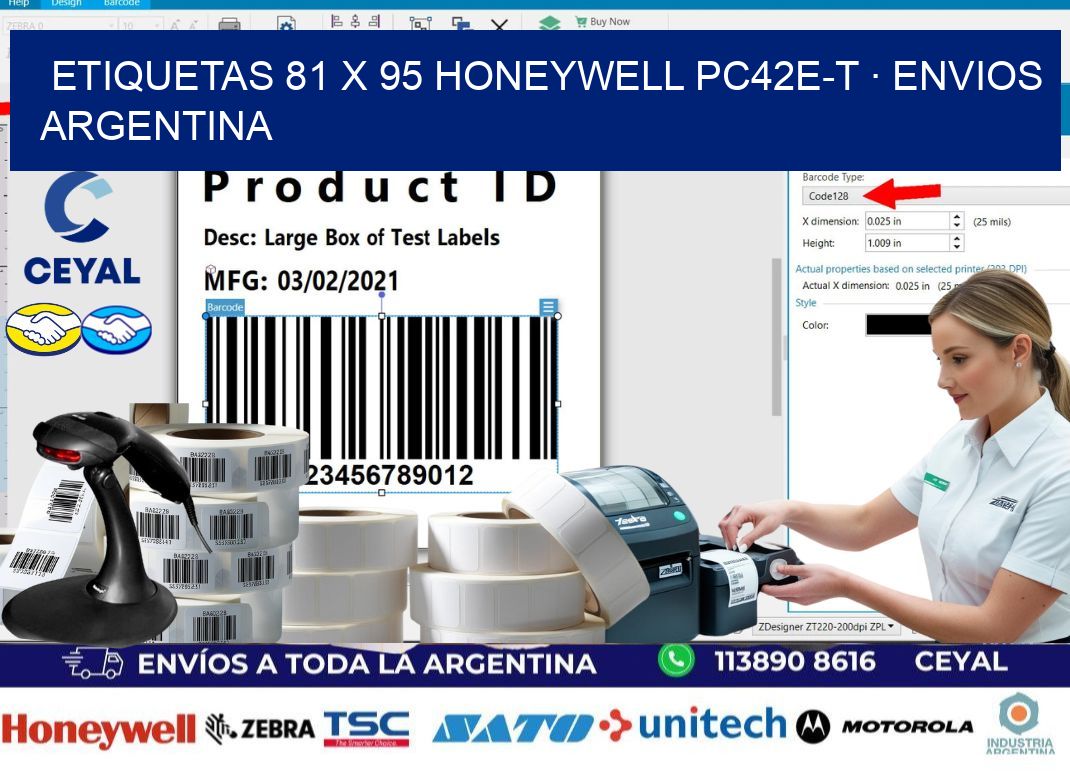 ETIQUETAS 81 x 95 HONEYWELL PC42E-T · ENVIOS ARGENTINA
