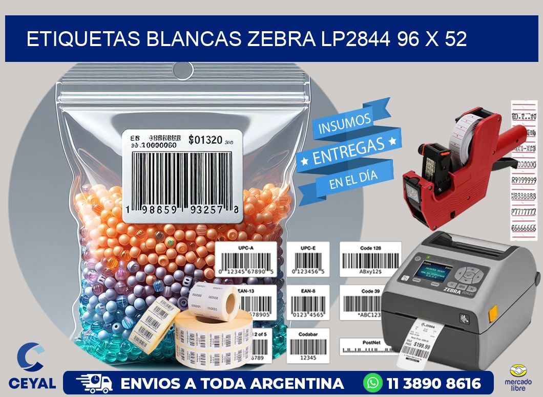 ETIQUETAS BLANCAS ZEBRA LP2844 96 x 52