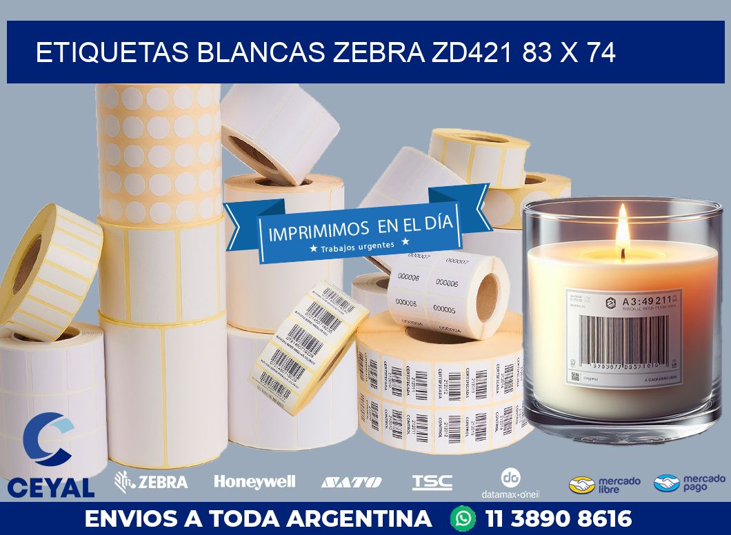 ETIQUETAS BLANCAS ZEBRA ZD421 83 x 74