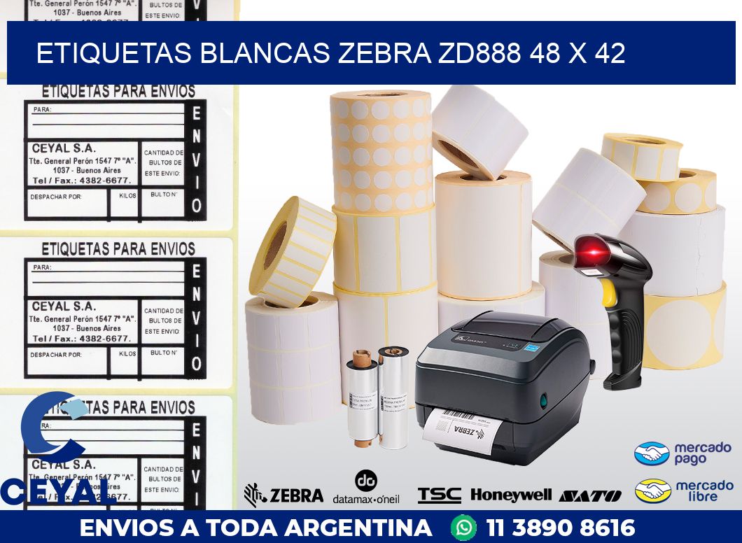 ETIQUETAS BLANCAS ZEBRA ZD888 48 x 42