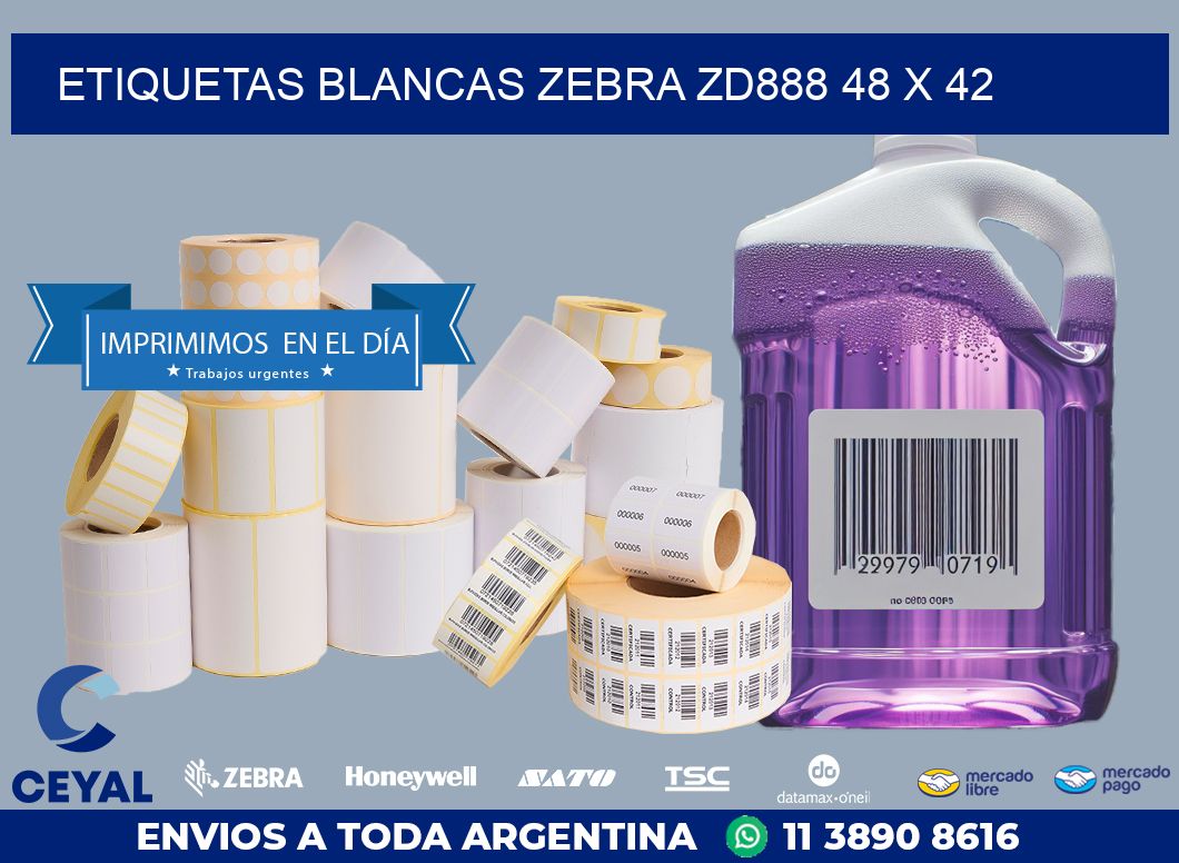 ETIQUETAS BLANCAS ZEBRA ZD888 48 x 42