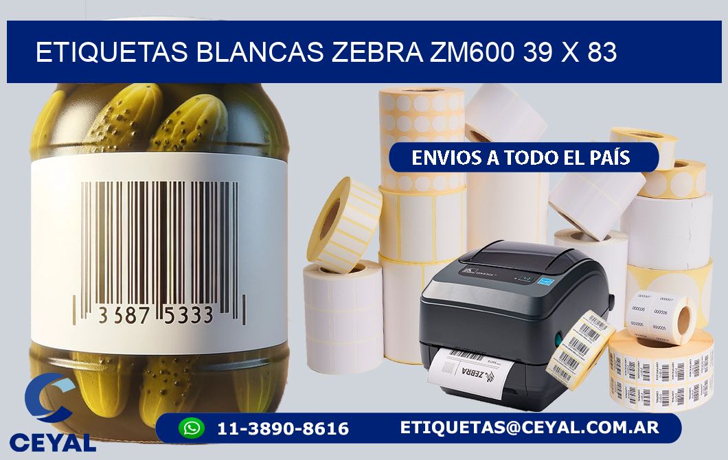 ETIQUETAS BLANCAS ZEBRA ZM600 39 x 83