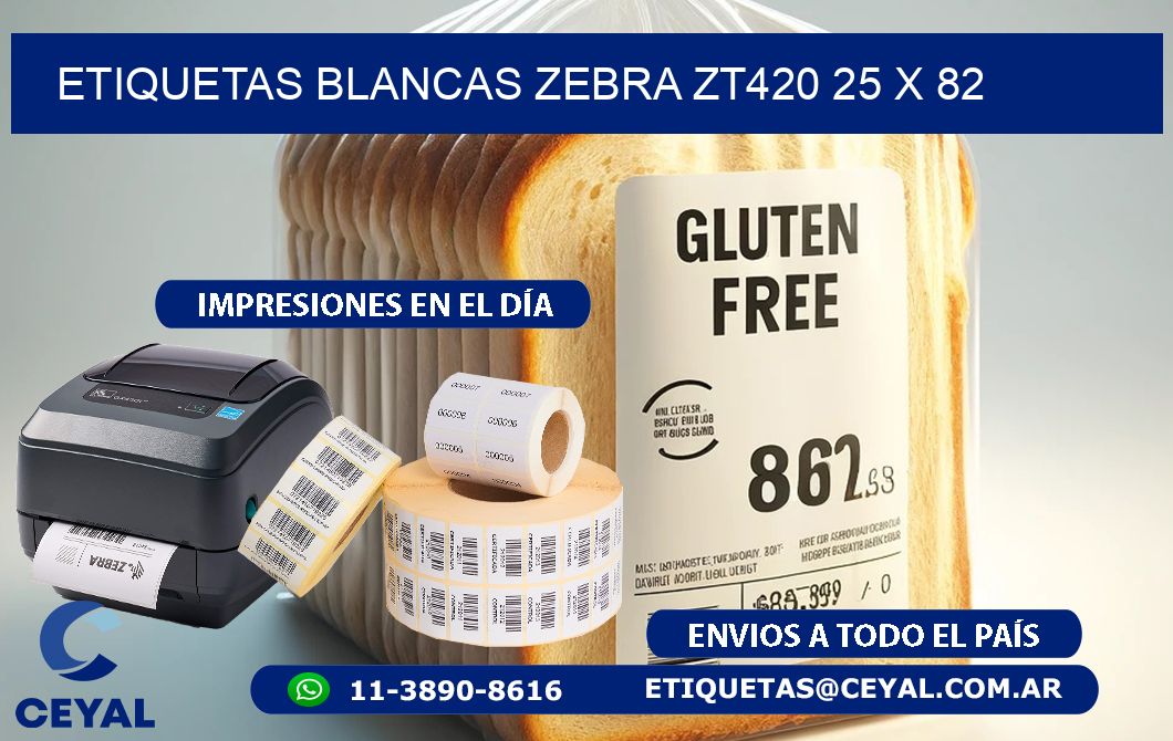 ETIQUETAS BLANCAS ZEBRA ZT420 25 x 82