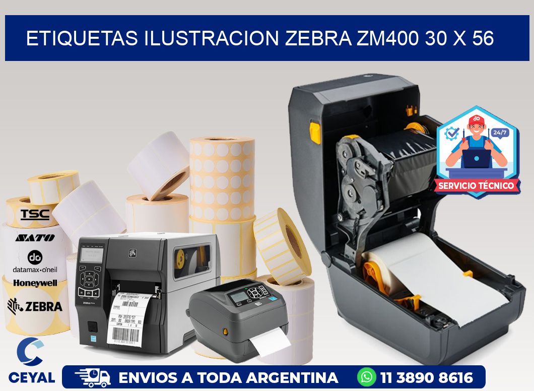 ETIQUETAS ILUSTRACION ZEBRA ZM400 30 x 56