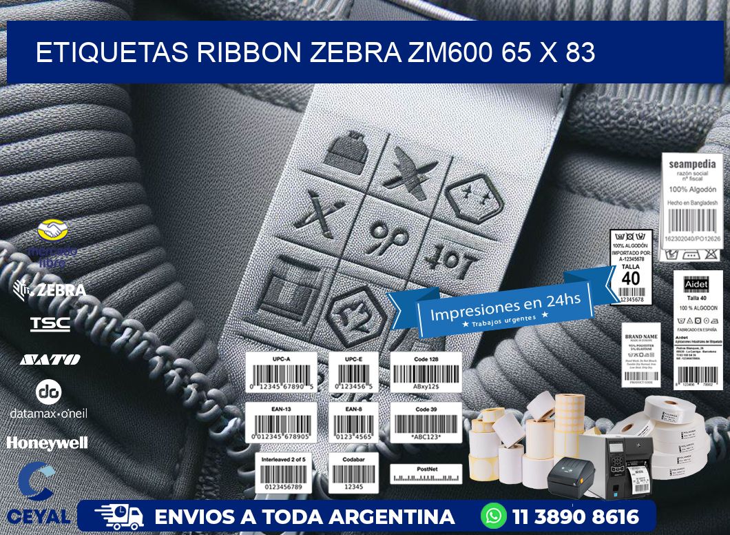 ETIQUETAS RIBBON Zebra ZM600 65 x 83