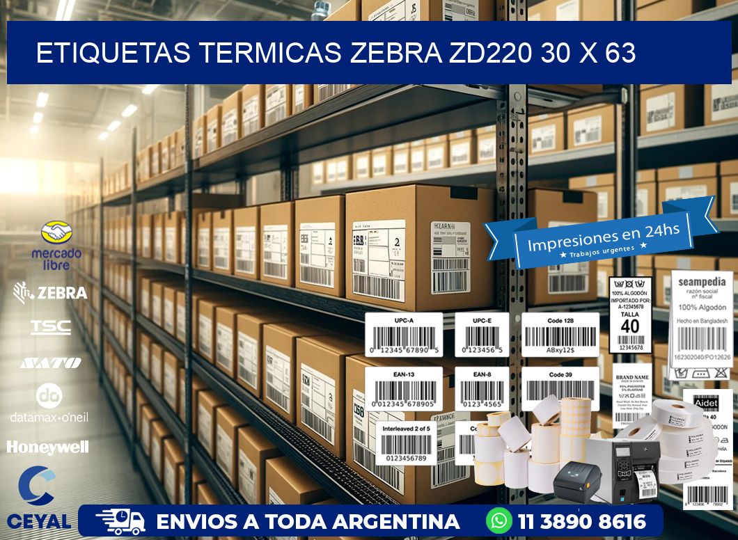 ETIQUETAS TERMICAS ZEBRA ZD220 30 x 63