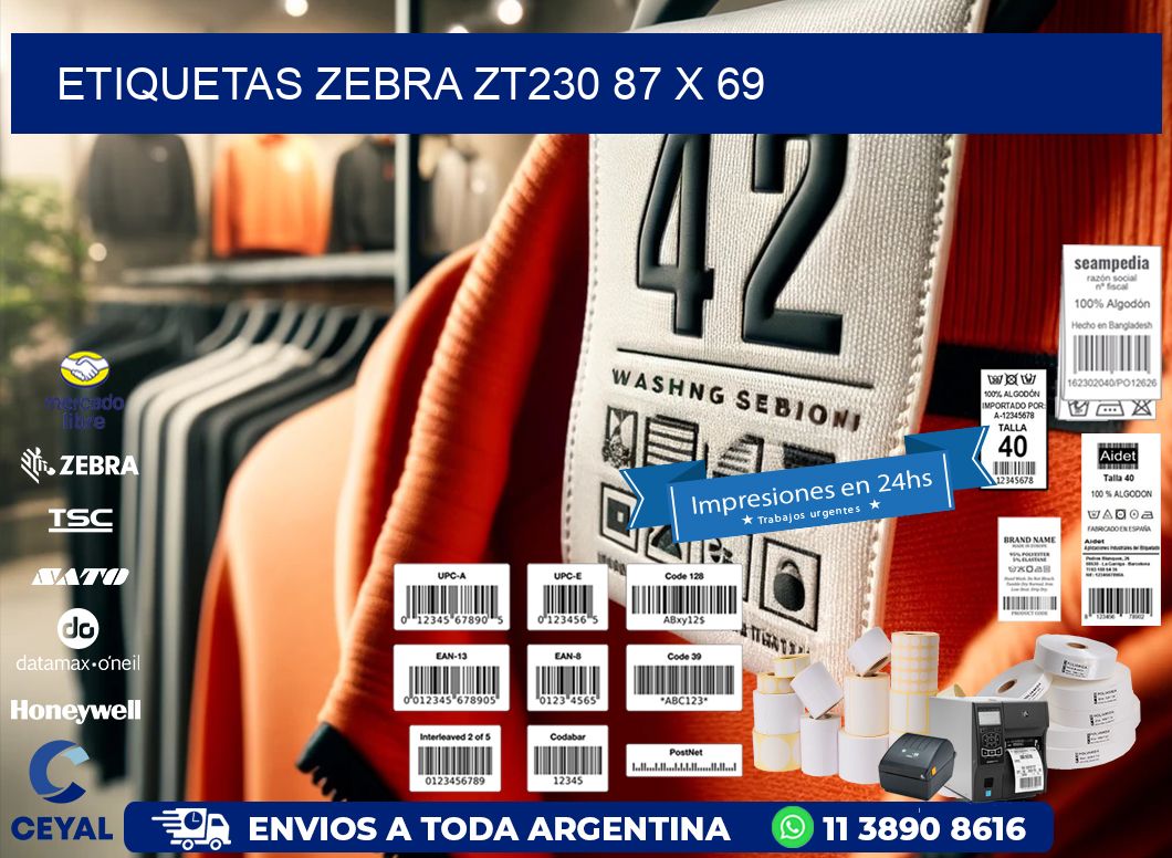 ETIQUETAS Zebra ZT230 87 x 69