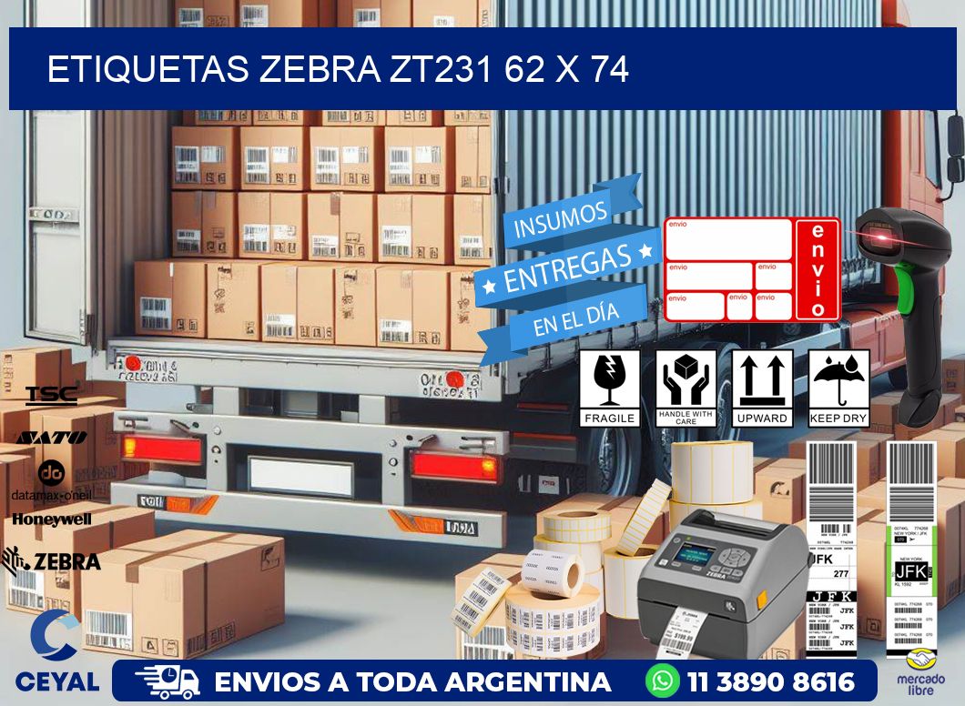 ETIQUETAS Zebra ZT231 62 x 74