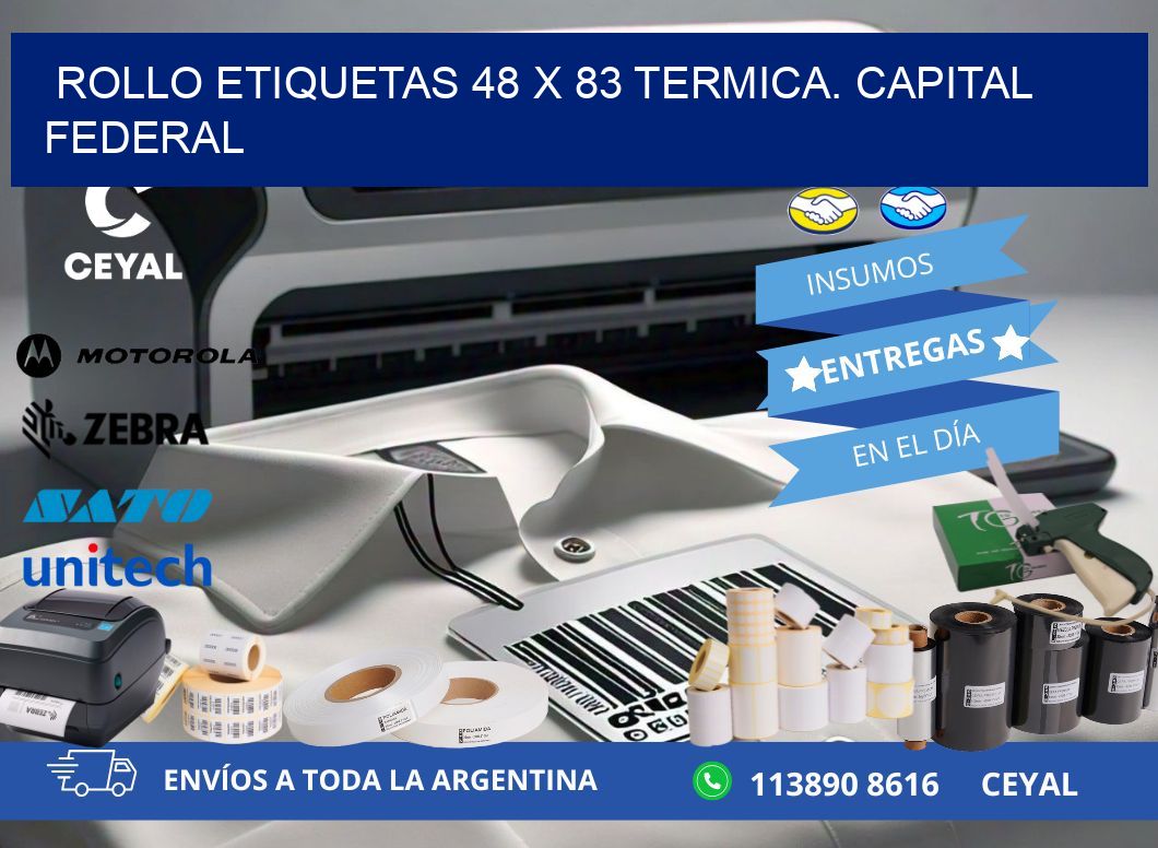 Rollo etiquetas 48 x 83 termica. Capital Federal