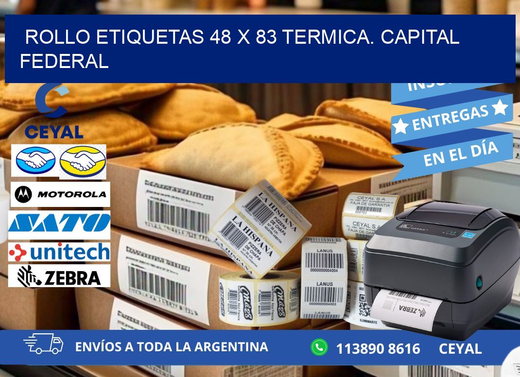 Rollo etiquetas 48 x 83 termica. Capital Federal
