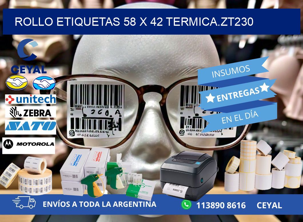 Rollo etiquetas 58 x 42 termica.zt230