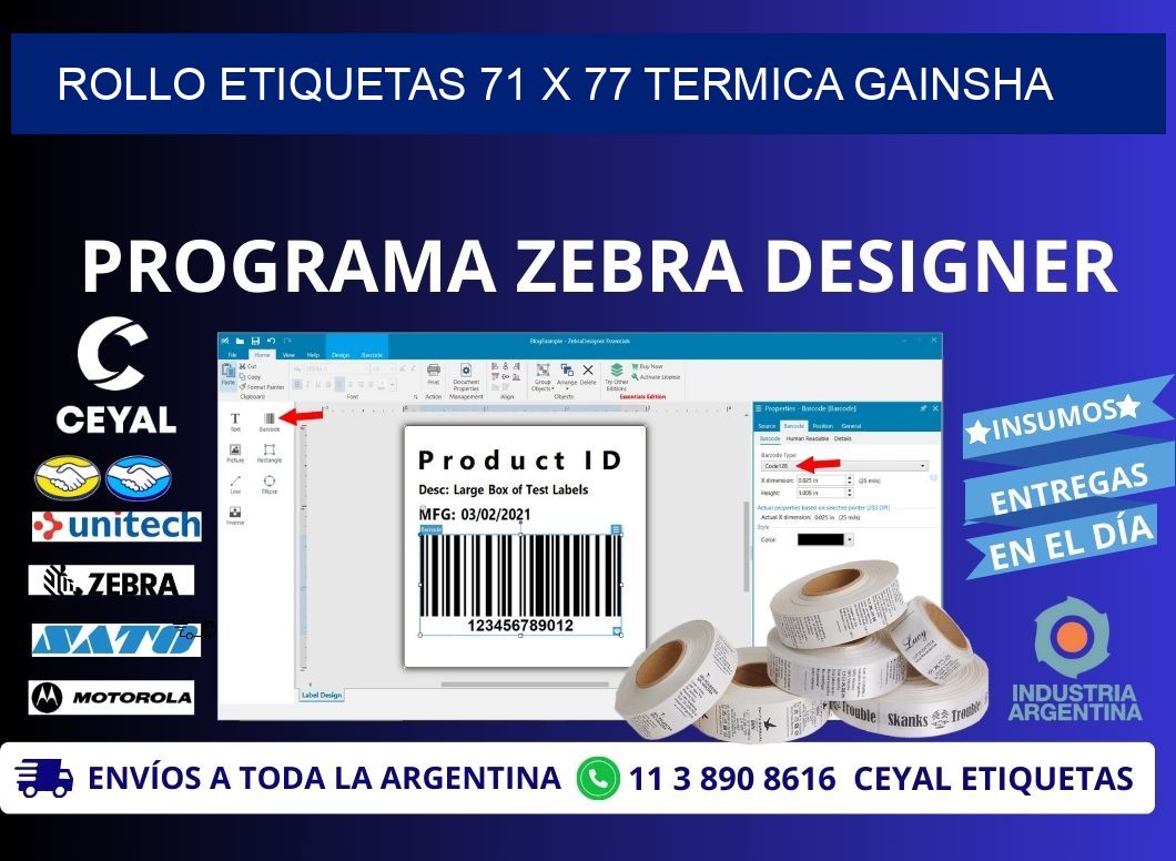 Rollo etiquetas 71 x 77 termica gainsha