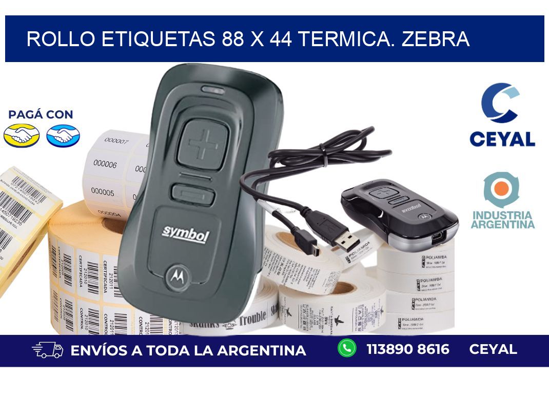 Rollo etiquetas 88 x 44 termica. zebra