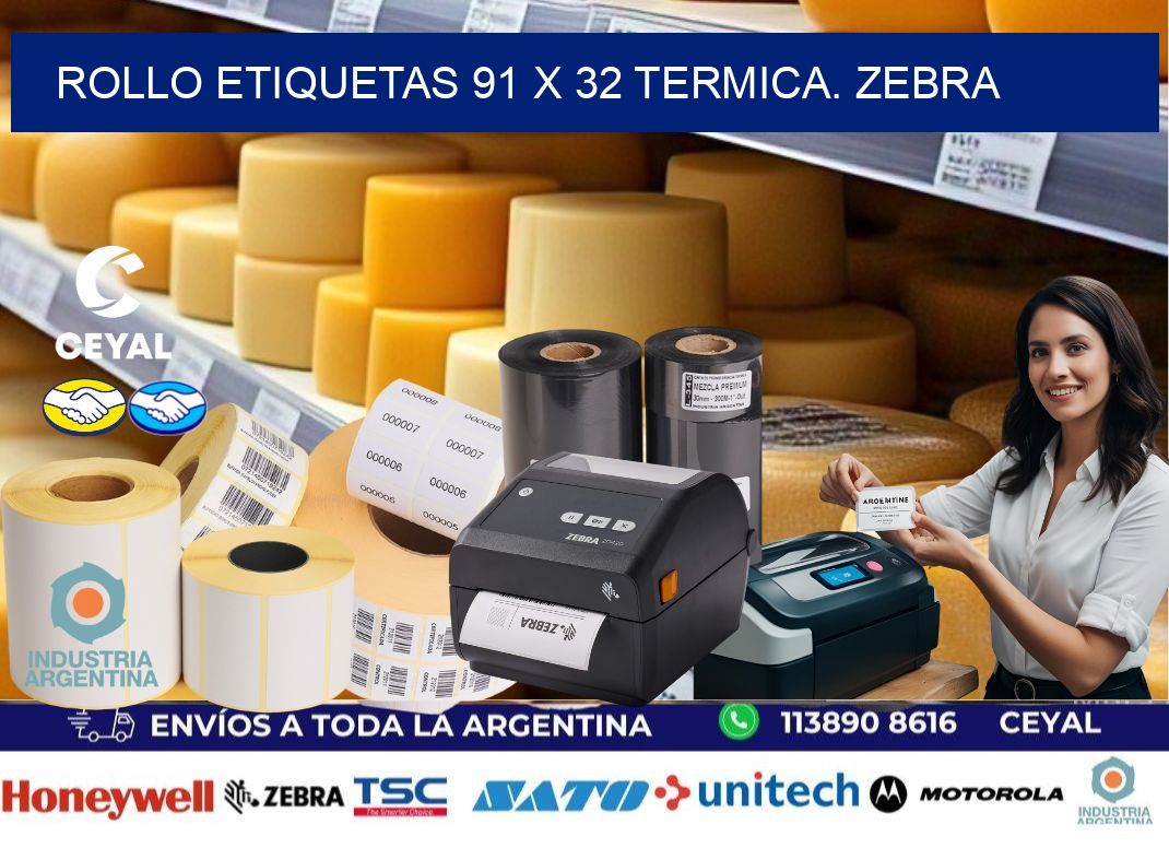 Rollo etiquetas 91 x 32 termica. zebra