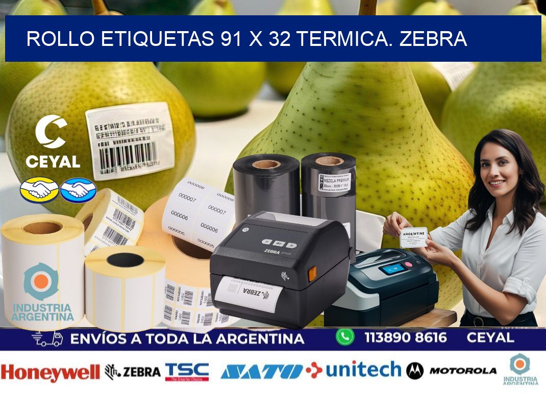 Rollo etiquetas 91 x 32 termica. zebra