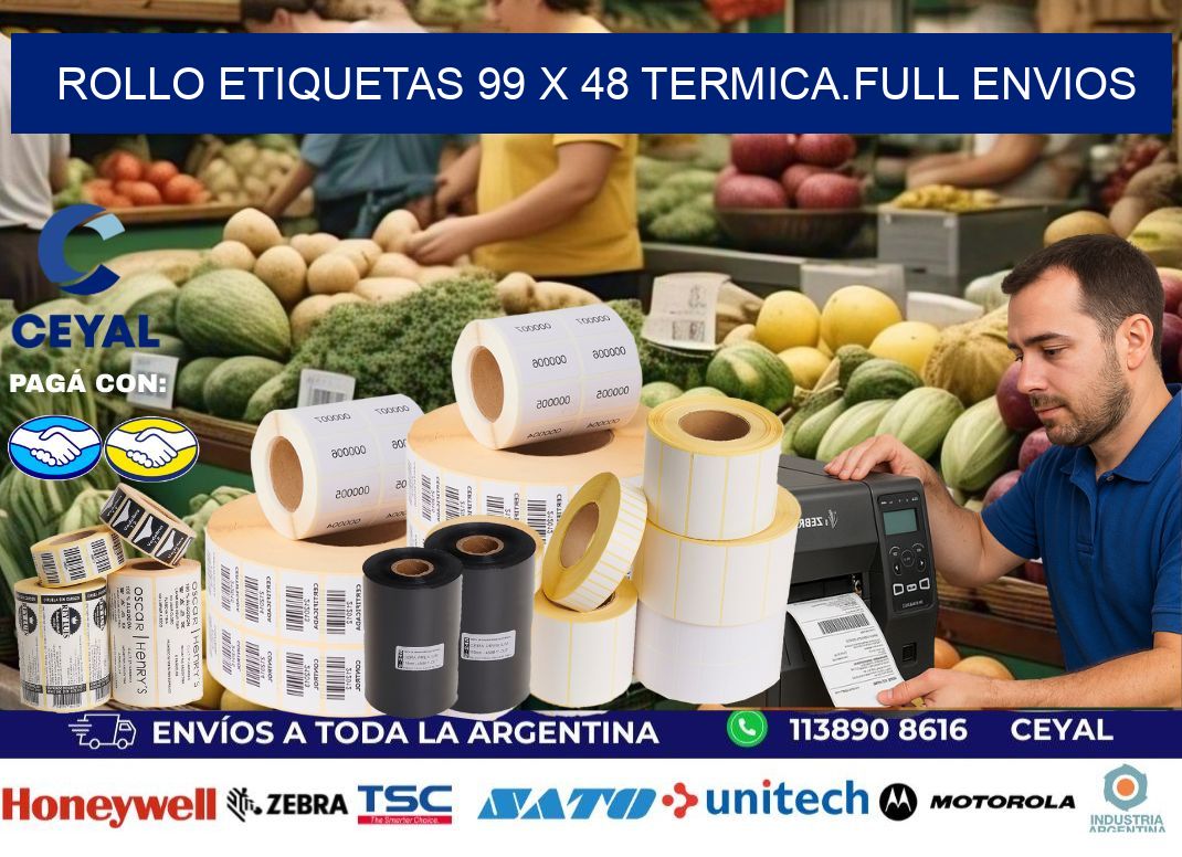 Rollo etiquetas 99 x 48 termica.full envios