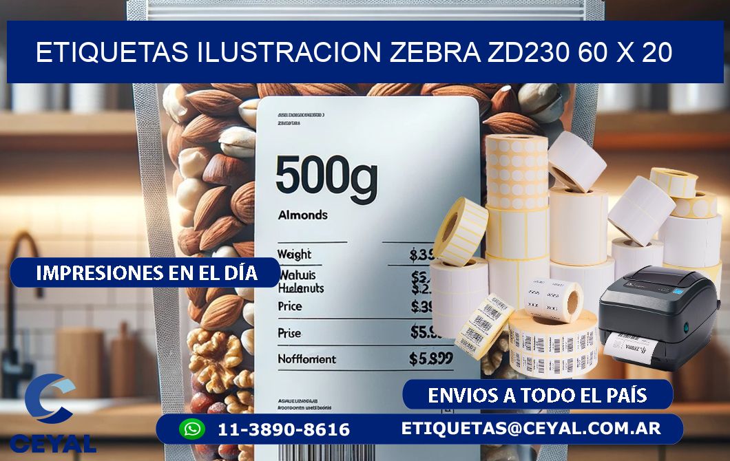 ETIQUETAS ILUSTRACION ZEBRA ZD230 60 x 20