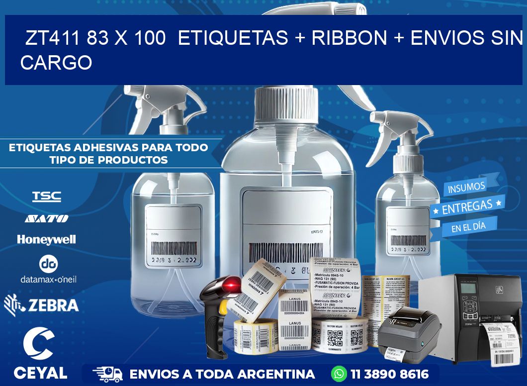 ZT411 83 x 100  etiquetas + ribbon + envios sin cargo