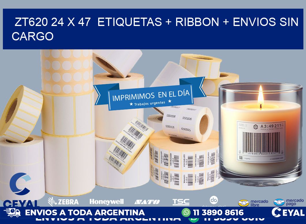 ZT620 24 x 47  etiquetas + ribbon + envios sin cargo