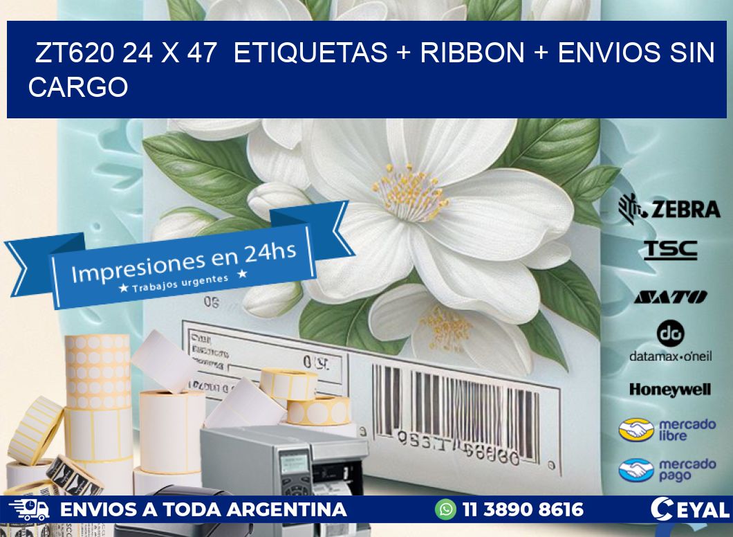 ZT620 24 x 47  etiquetas + ribbon + envios sin cargo