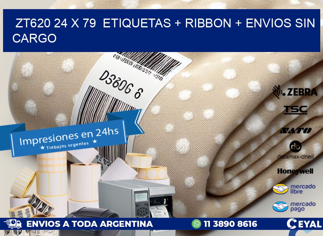 ZT620 24 x 79  etiquetas + ribbon + envios sin cargo