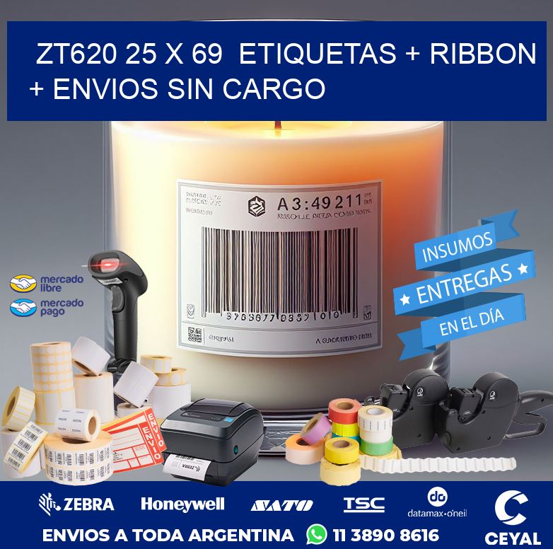 ZT620 25 x 69  etiquetas + ribbon + envios sin cargo