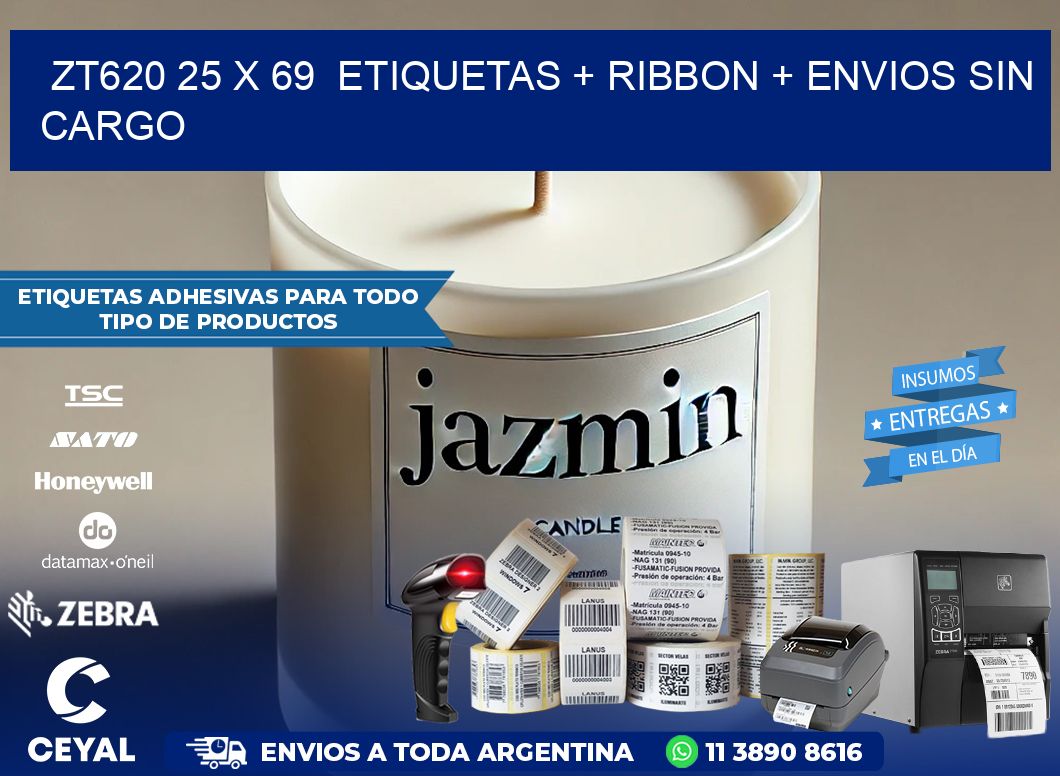 ZT620 25 x 69  etiquetas + ribbon + envios sin cargo