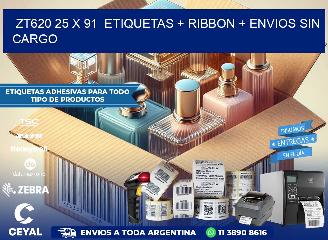 ZT620 25 x 91  etiquetas + ribbon + envios sin cargo