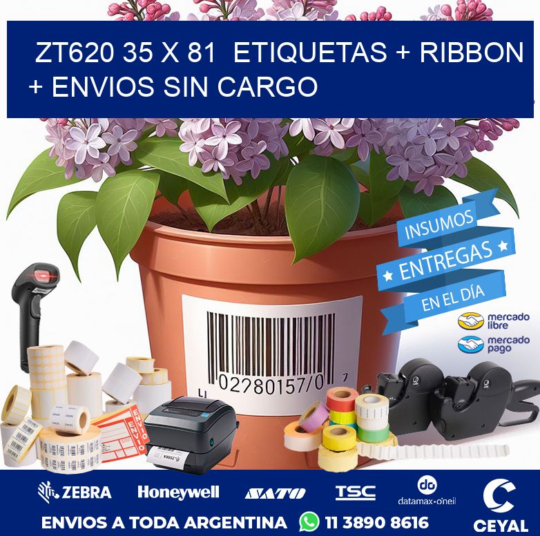 ZT620 35 x 81  etiquetas + ribbon + envios sin cargo