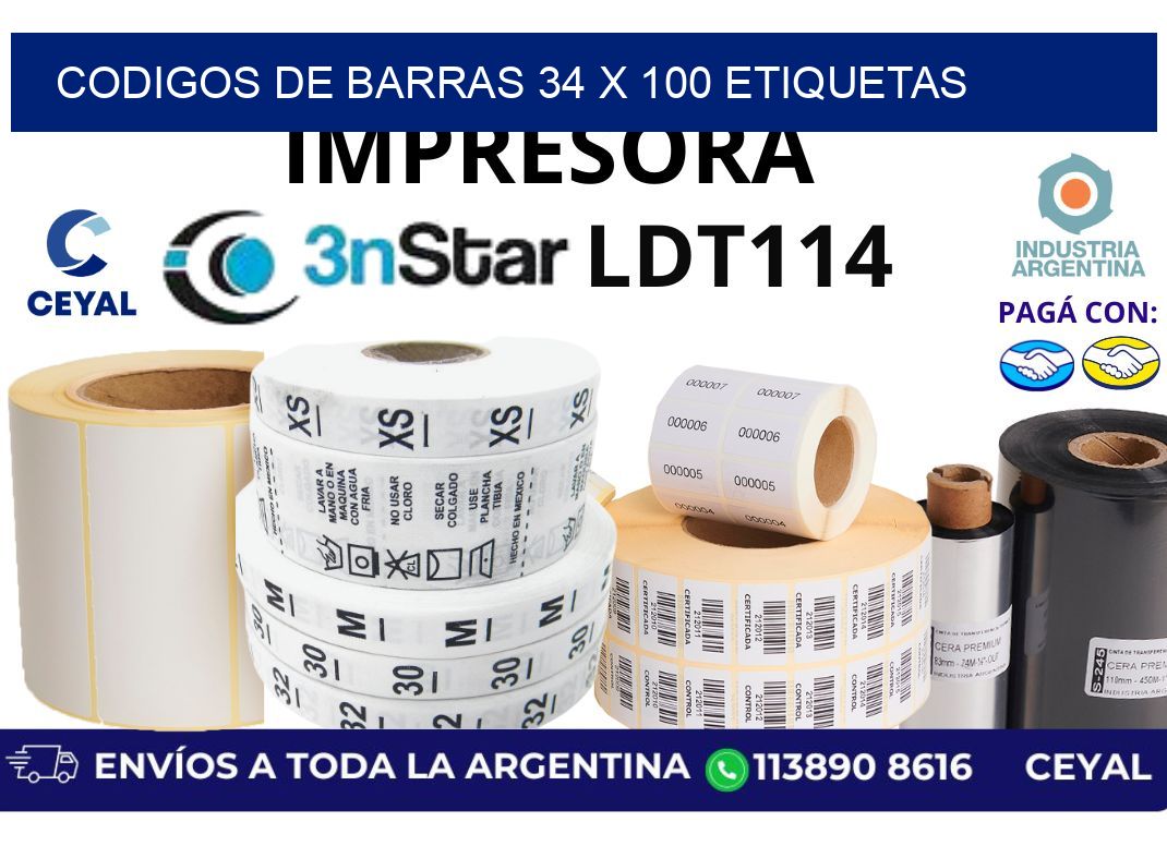 codigos de barras 34 x 100 etiquetas