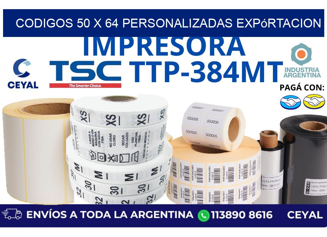 codigos 50 x 64 personalizadas expórtacion
