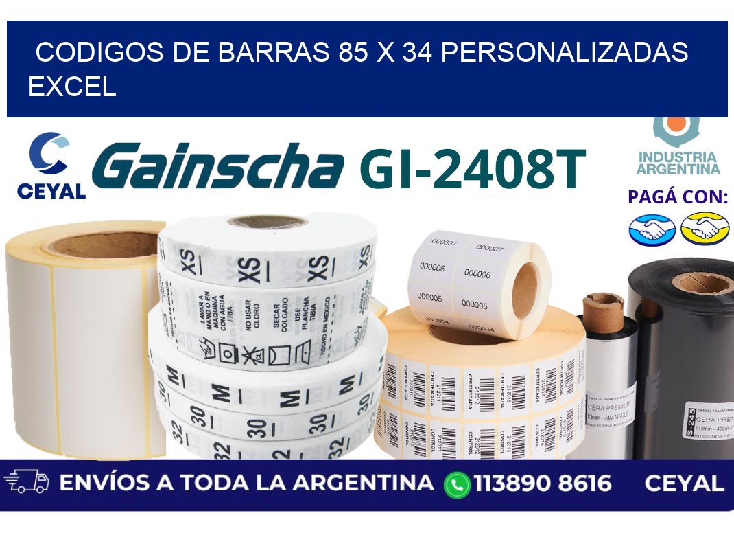 codigos de barras 85 x 34 personalizadas excel