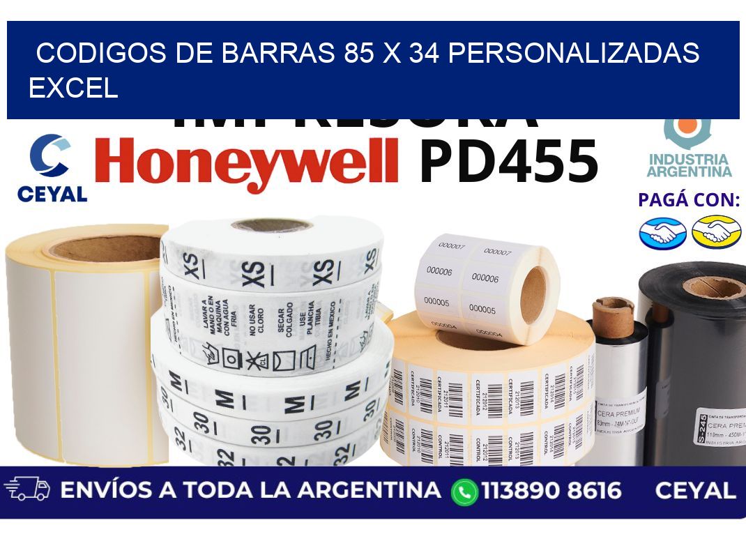codigos de barras 85 x 34 personalizadas excel