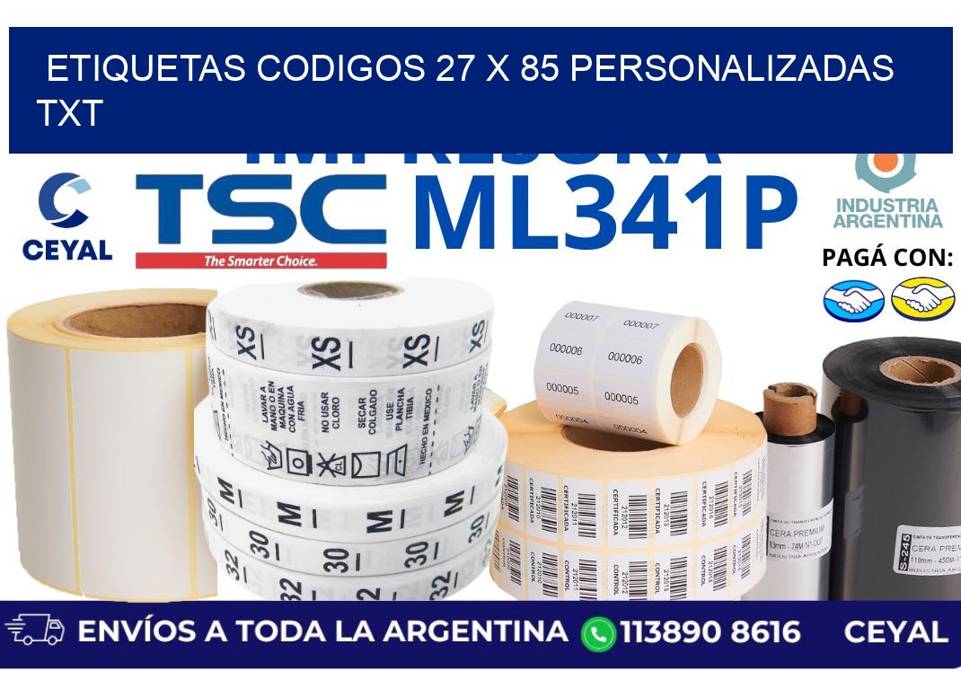 etiquetas codigos 27 x 85 personalizadas txt