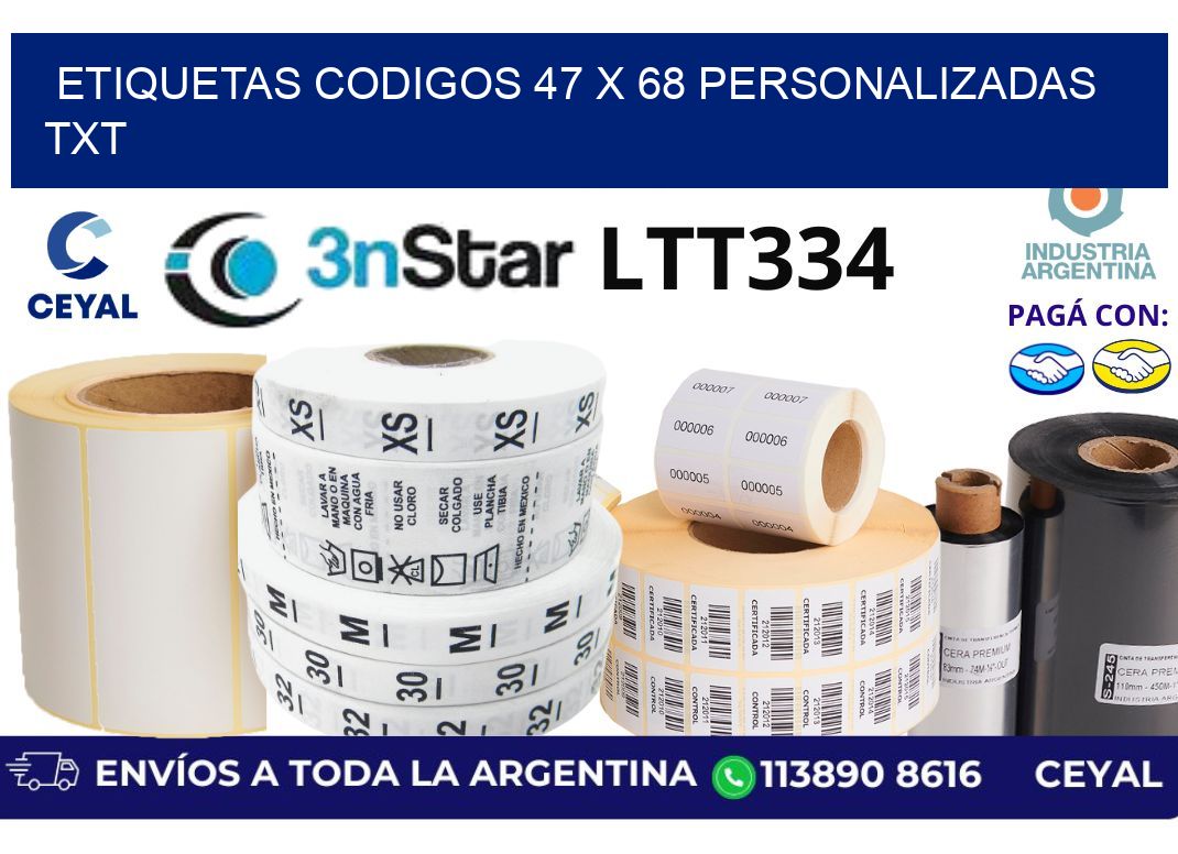 etiquetas codigos 47 x 68 personalizadas txt