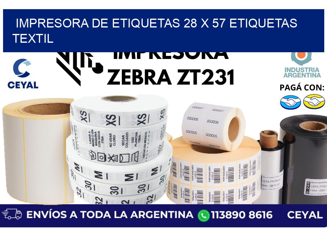 impresora de etiquetas 28 x 57 etiquetas textil