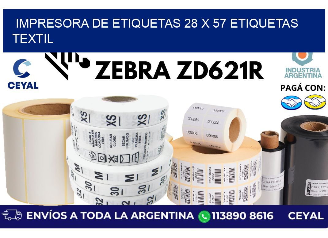 impresora de etiquetas 28 x 57 etiquetas textil
