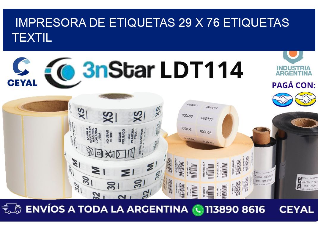 impresora de etiquetas 29 x 76 etiquetas textil
