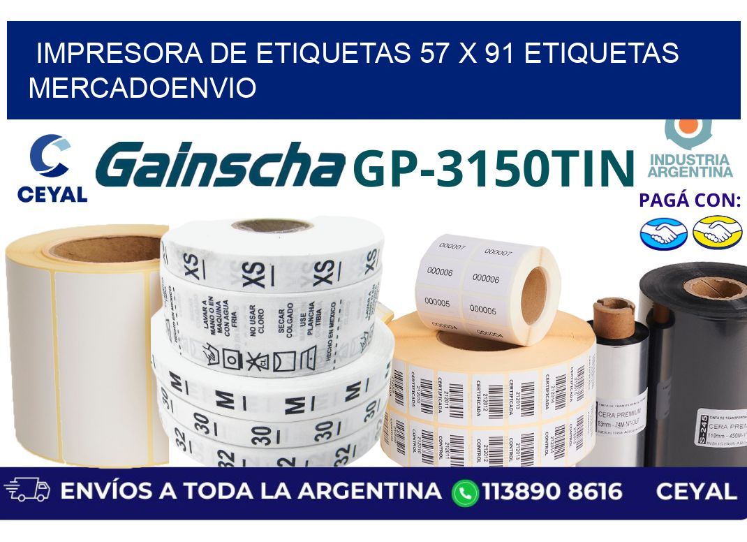impresora de etiquetas 57 x 91 etiquetas mercadoenvio