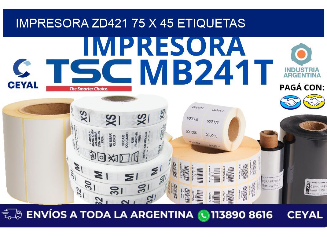 impresora zd421 75 x 45 etiquetas