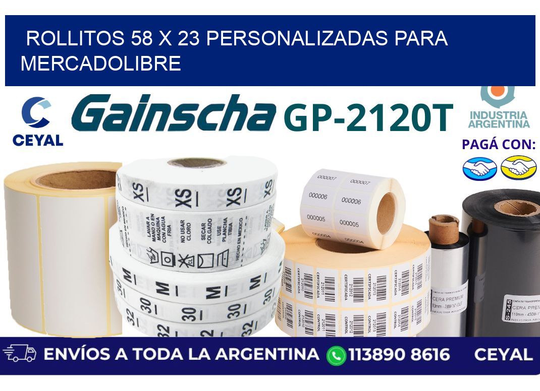 rollitos 58 x 23 personalizadas para mercadolibre