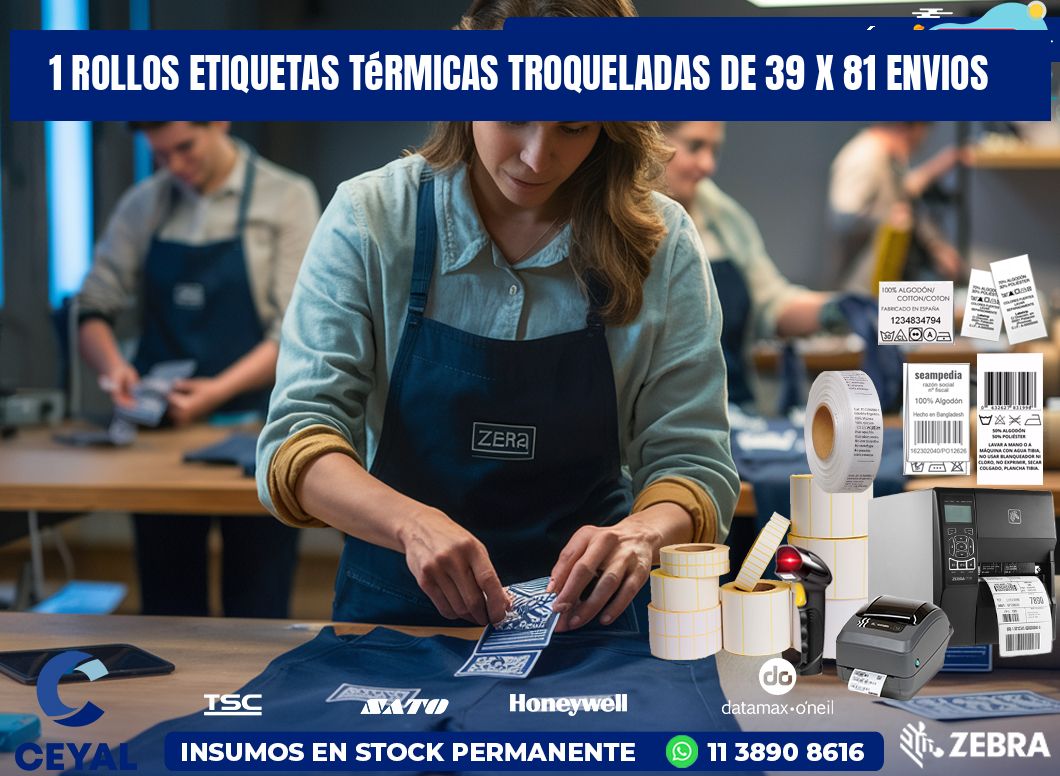1 Rollos Etiquetas Térmicas Troqueladas De 39 x 81 ENVIOS