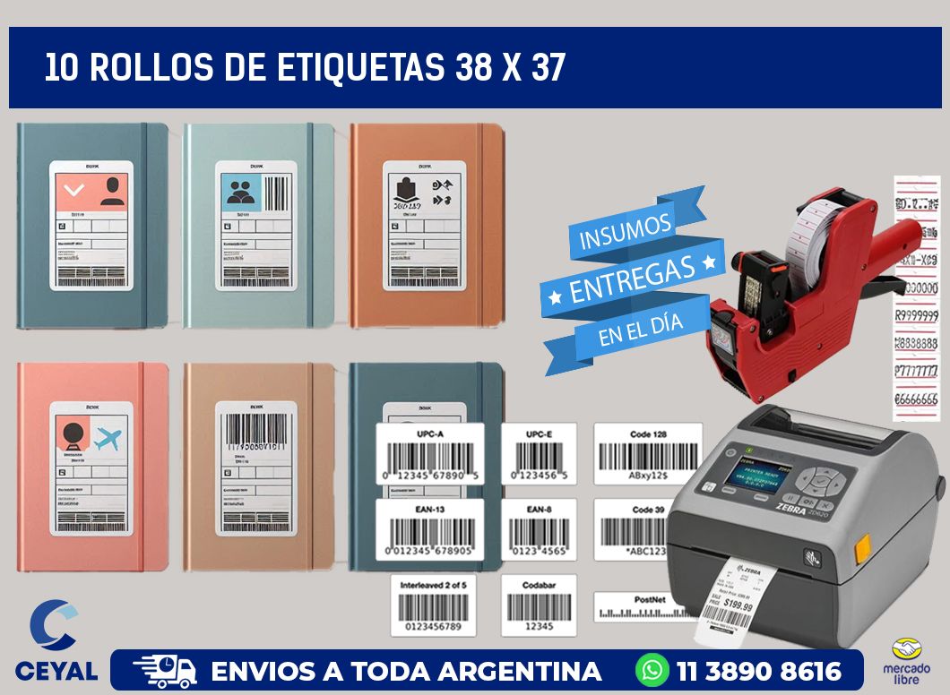 10 ROLLOS DE ETIQUETAS 38 x 37