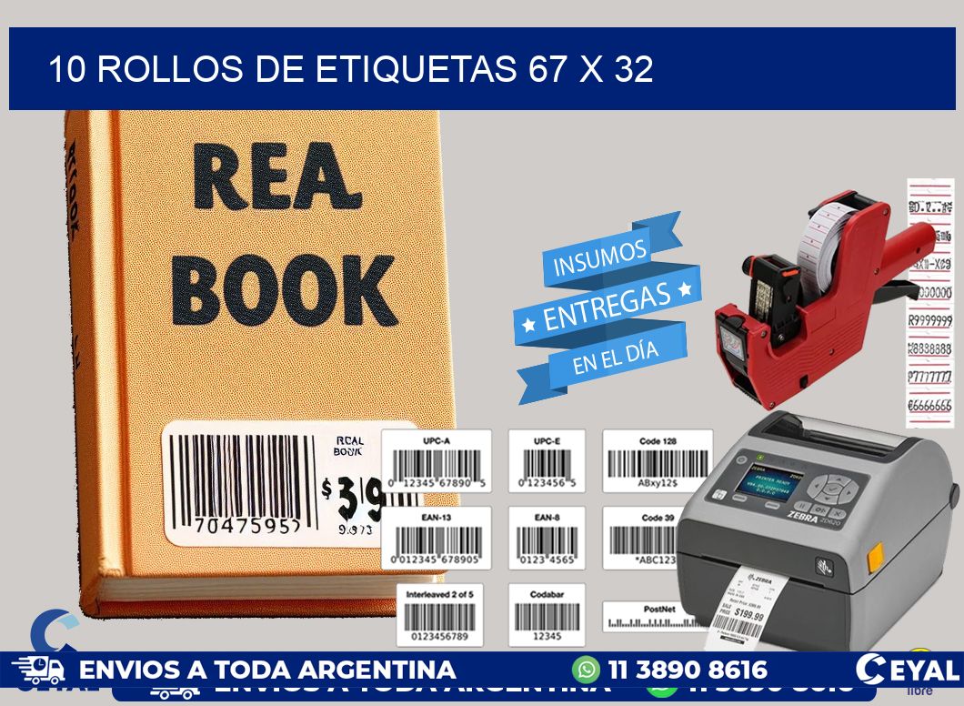 10 ROLLOS DE ETIQUETAS 67 x 32