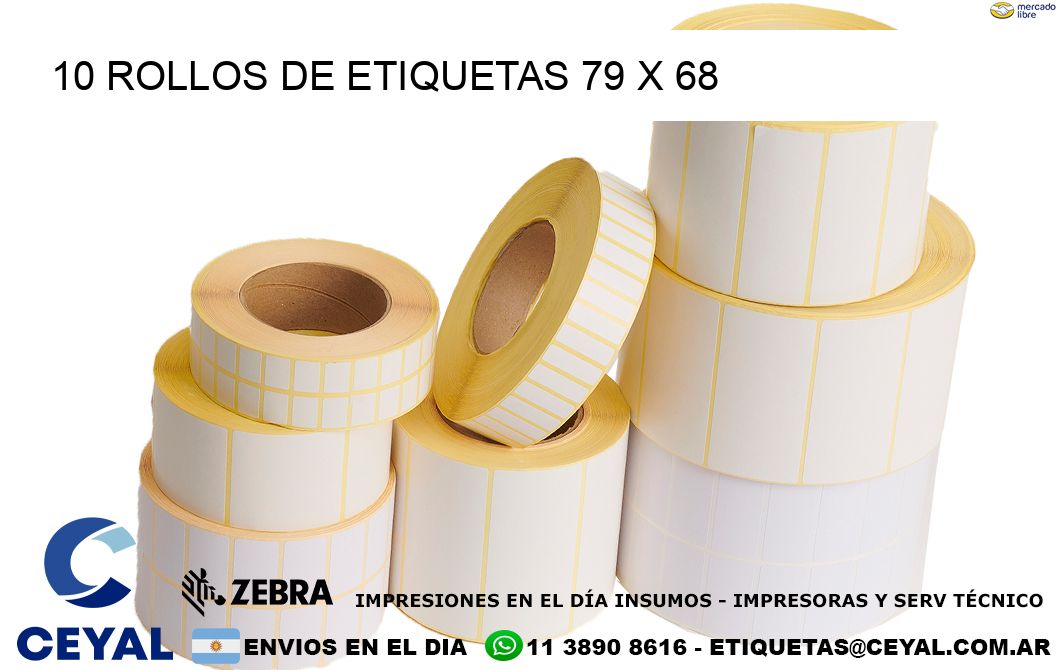 10 ROLLOS DE ETIQUETAS 79 x 68