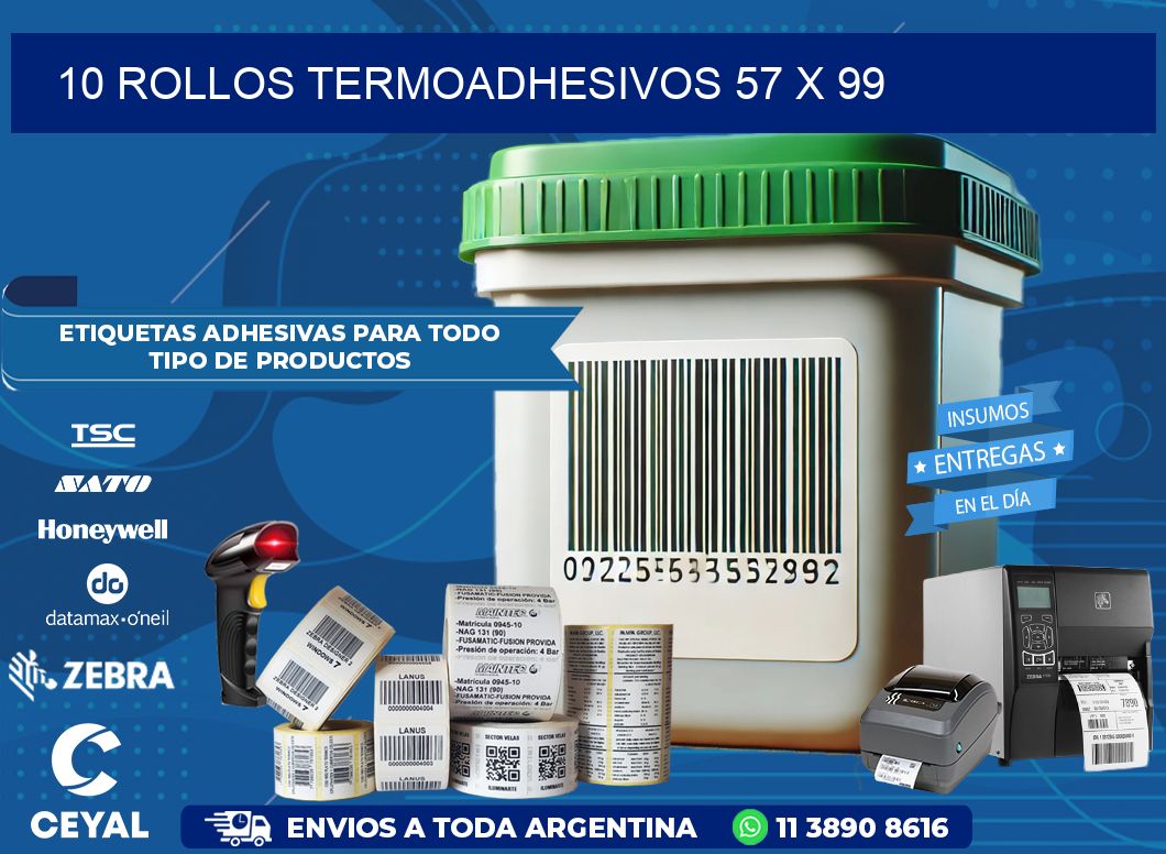 10 ROLLOS TERMOADHESIVOS 57 x 99