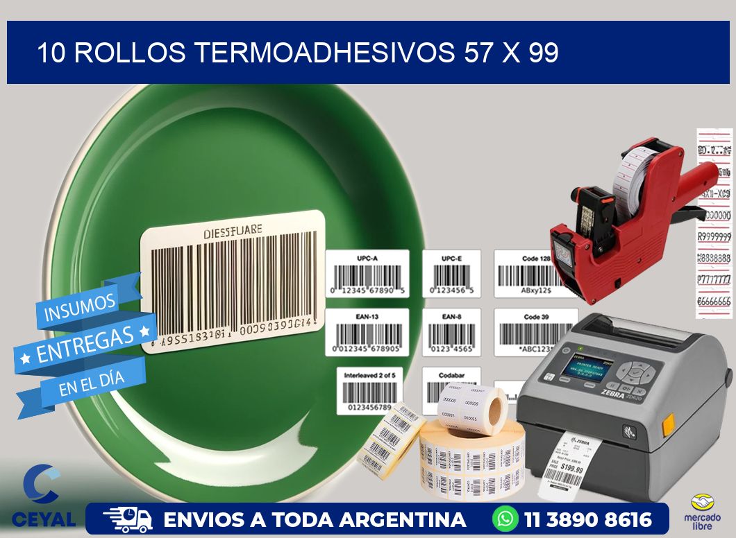 10 ROLLOS TERMOADHESIVOS 57 x 99